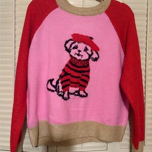St. John's Bay Red and Pink Sweater with Dog Design